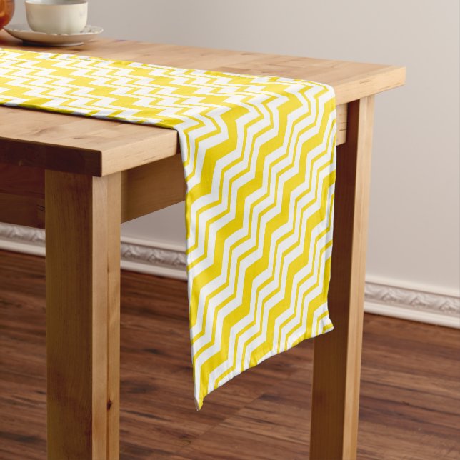 Yellow White Chevron Zigzag Pattern Design  Short Table Runner (In Situ)