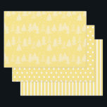 Yellow White Christmas Trees Polka Dots Stripe Wrapping Paper Sheet<br><div class="desc">Three sheet yellow and white Christmas wrapping paper set. Sheet 1 is yellow and covered with white Christmas trees. Sheet 2 is a coordinating yellow with white polka dot pattern, and sheet 3 is yellow with white striped pattern. Contact us for help with customisation or to request matching or coordinating...</div>