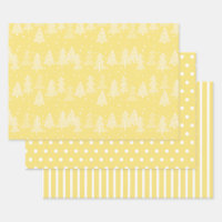 Yellow White Christmas Trees Polka Dots Stripe