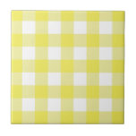 Yellow & White Cottagecore Gingham Check Plaid Tile<br><div class="desc">Modern spring picnic trend,  with gingham plaid tartan pattern in yellow & white colours.</div>