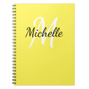 Yellow & White Custom Monogram Cute Notebook