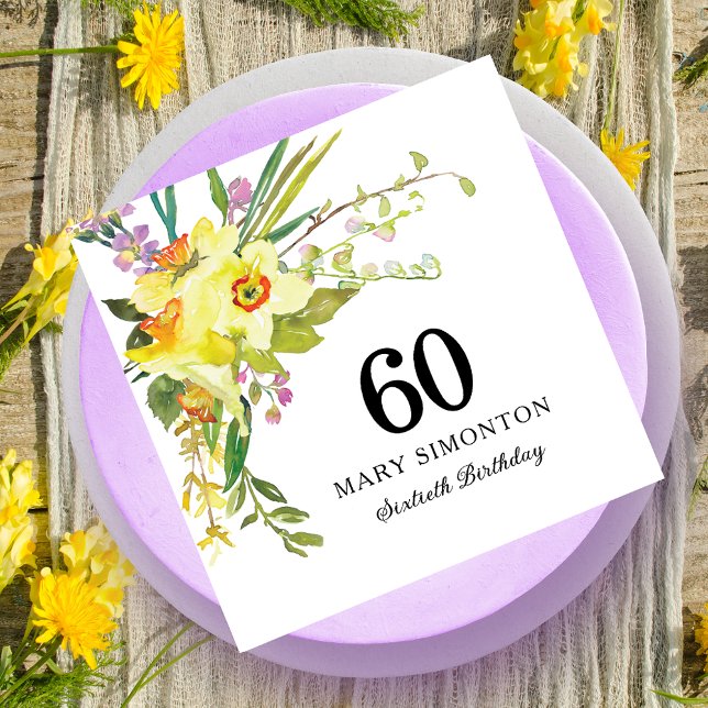 Yellow White Daffodil 60th Birthday Party  Napkin (Creator Uploaded)