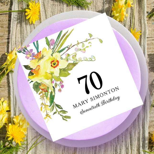 Yellow White Daffodil 70th Birthday Party Napkin (Creator Uploaded)