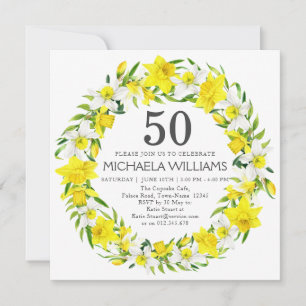 Yellow White Daffodil Botanicals 50th Birthday Invitation