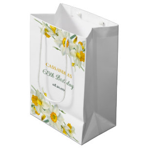 Yellow White Daffodil Rustic Floral Birthday  Medium Gift Bag