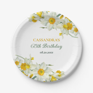 Yellow White Daffodil Rustic Floral Birthday  Paper Plate