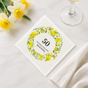 Yellow White Daffodil Wreath 50th Birthday Napkins