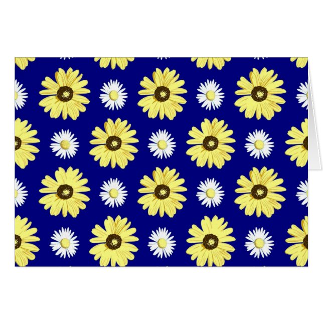 Yellow White Daisies on Navy Blue Blank Card (Front Horizontal)