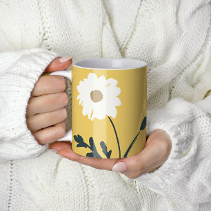 Yellow-White Daisy & Custom Text Modern Farmhouse Coffee Mug