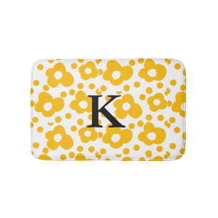 Yellow white daisy floral pattern add monogram mus bath mat