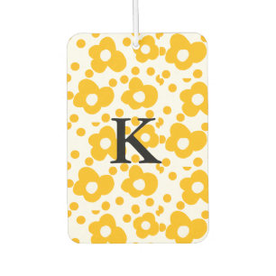 Yellow white daisy floral pattern add monogram mus car air freshener