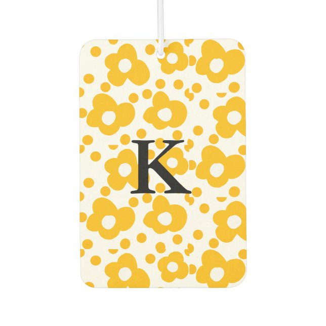 Yellow white daisy floral pattern add monogram mus car air freshener (Front)