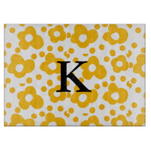 Yellow white daisy floral pattern add monogram mus cutting board