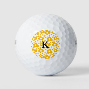 Yellow white daisy floral pattern add monogram mus golf balls