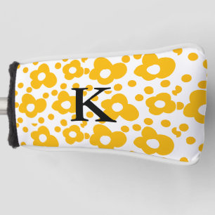 Yellow white daisy floral pattern add monogram mus golf head cover