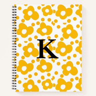 Yellow white daisy floral pattern add monogram mus notebook