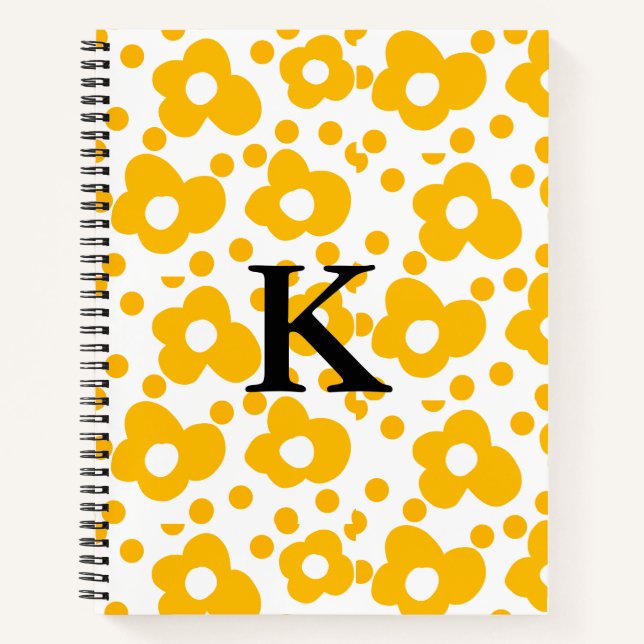 Yellow white daisy floral pattern add monogram mus notebook (Front)