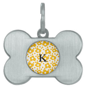 Yellow white daisy floral pattern add monogram mus pet ID tag
