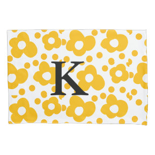 Yellow white daisy floral pattern add monogram mus pillowcase