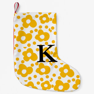 Yellow white daisy floral pattern add monogram mus small christmas stocking