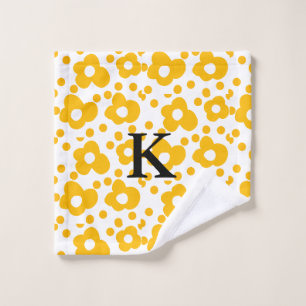 Yellow white daisy floral pattern add monogram mus wash cloth