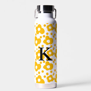 Yellow white daisy floral pattern add monogram mus water bottle
