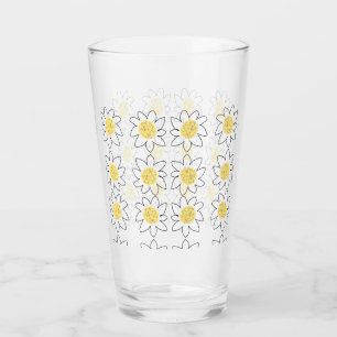 Yellow white daisy flower pattern watercolor art glass