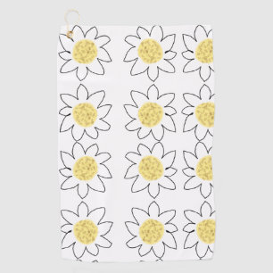 Yellow white daisy flower pattern watercolor art golf towel