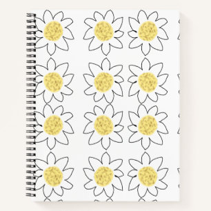 Yellow white daisy flower pattern watercolor art notebook