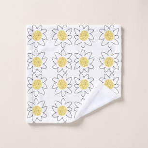 Yellow white daisy flower pattern watercolor art wash cloth