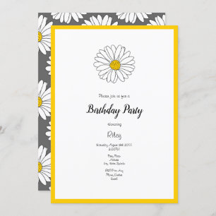 Yellow White Daisy Grey Yellow White Daisy Pattern Invitation