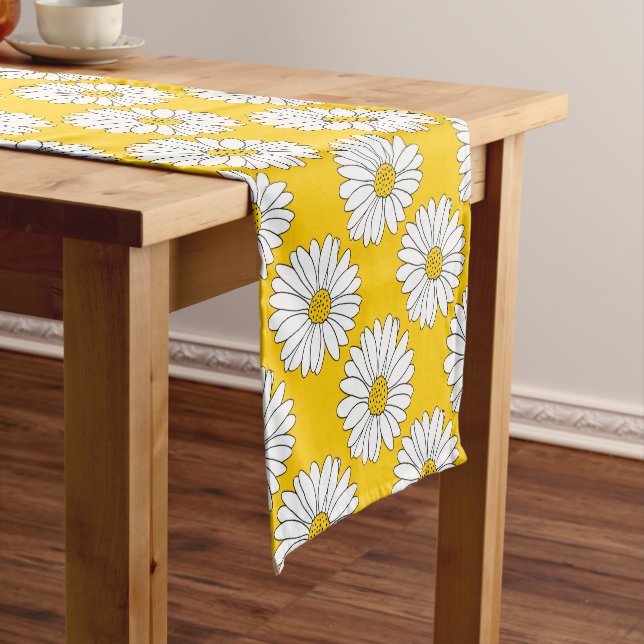 Yellow White Daisy Pattern 2 Short Table Runner (In Situ)