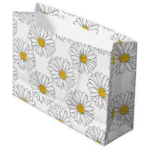 Yellow White Daisy Pattern Large Gift Bag