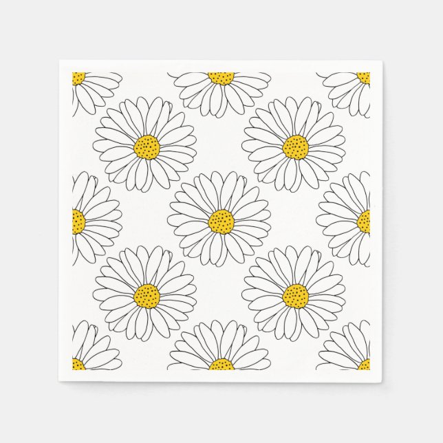 Yellow White Daisy Pattern Napkin (Front)