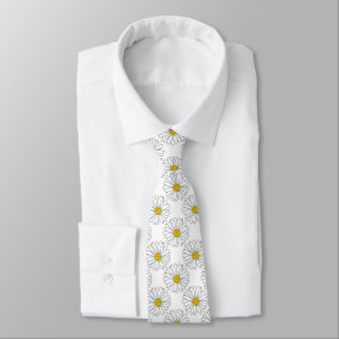 Yellow White Daisy Pattern Tie