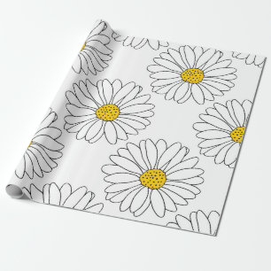 Yellow White Daisy Pattern Wrapping Paper