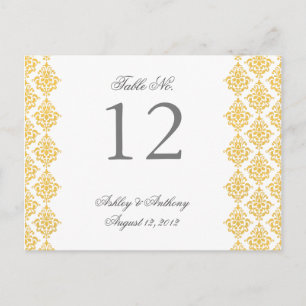 Yellow White Damask Arabesque Table Number Card