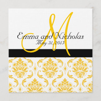 Yellow White Damask Wedding Invitation