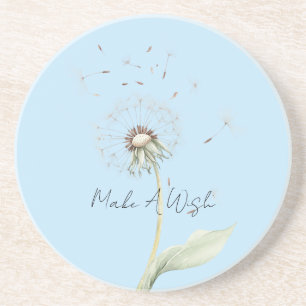 Yellow White Dandelion Flower Wish Coaster