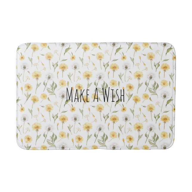 Yellow White Dandelions Flowers Bath Mat (Front)