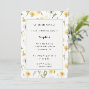 Yellow White Dandelions Flowers Birthday Invitation