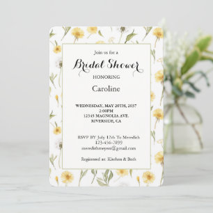 Yellow White Dandelions Flowers Bridal Shower Invitation