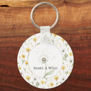 Yellow White Dandelions Flowers Key Ring
