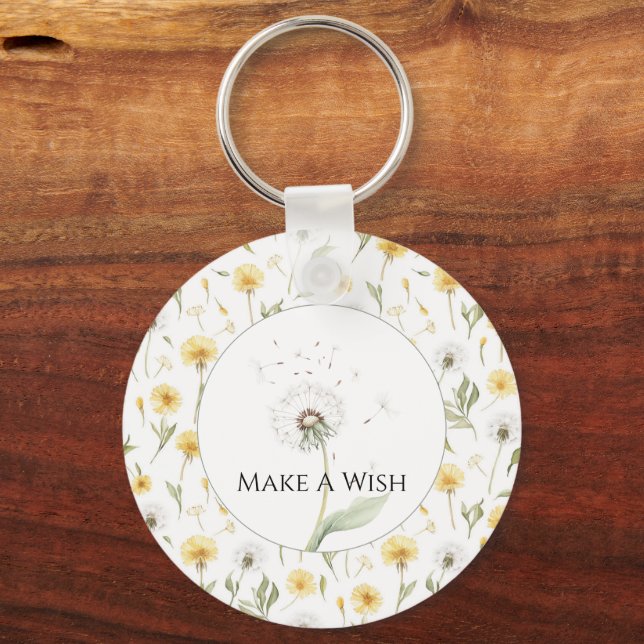 Yellow White Dandelions Flowers  Key Ring (Front)