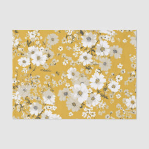Yellow White Ditsy Pastel Boho 70s Vintage Floral Tissue Paper