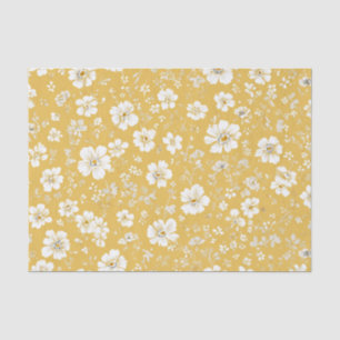 Yellow White Ditsy Pastel Boho 70s Vintage Floral Tissue Paper