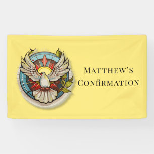 Yellow White Dove Religious Catholic Confirmation  Banner