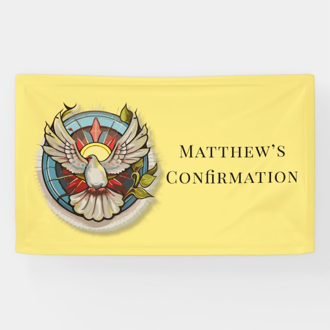 Yellow White Dove Religious Catholic Confirmation  Banner (Horizontal)