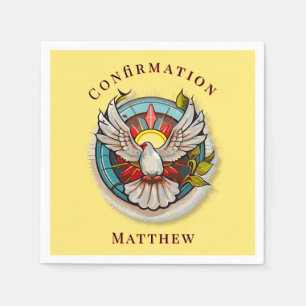 Yellow White Dove Religious Catholic Confirmation  Napkin