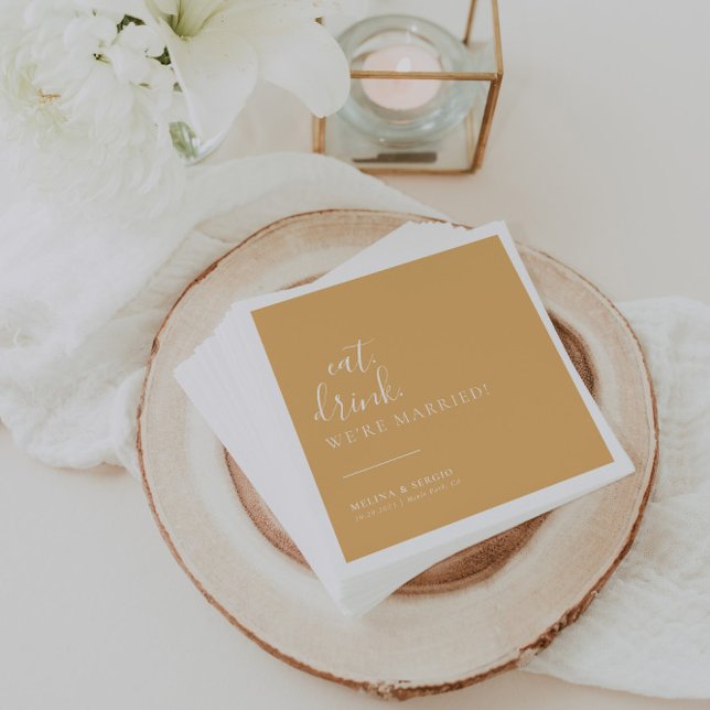 Yellow White Eat Drink We're Married Wedding  Napkin (Creator Uploaded)